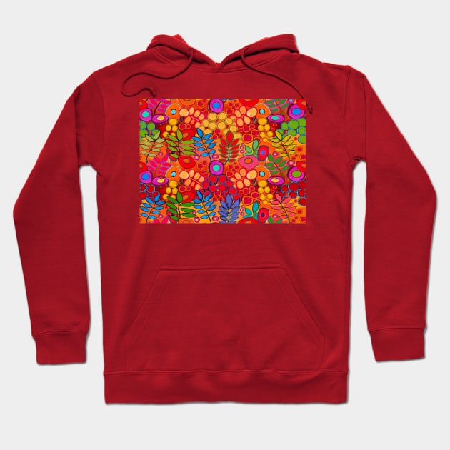 Southwest Sunny Garden Flowers - Red Pink Orange Hoodie by Esprit-Mystique